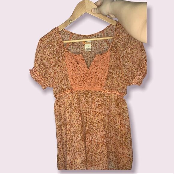 Floral Rust Orange Blouse with Knitted Detailing - Picture 6 of 6
